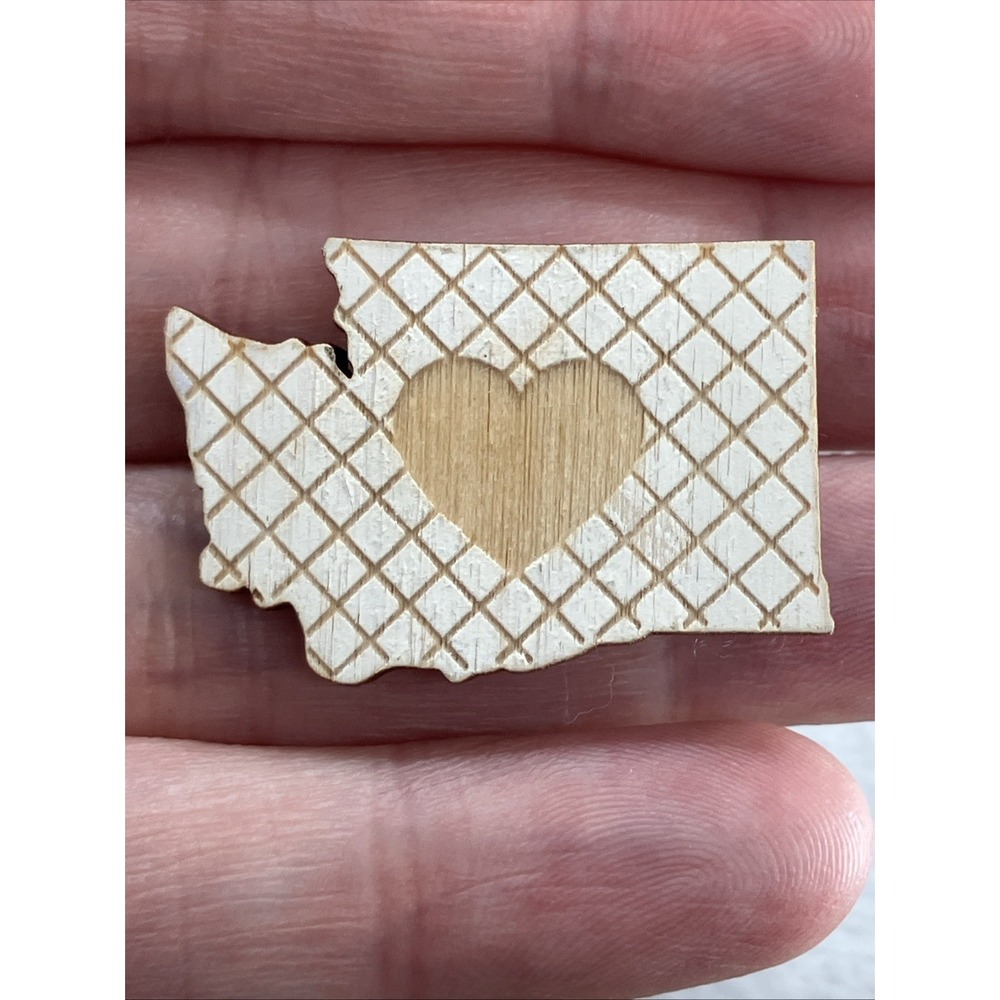 Washington State Souvenir Pin Lapel Hat Bag Handmade Wood Heart Home State Pride